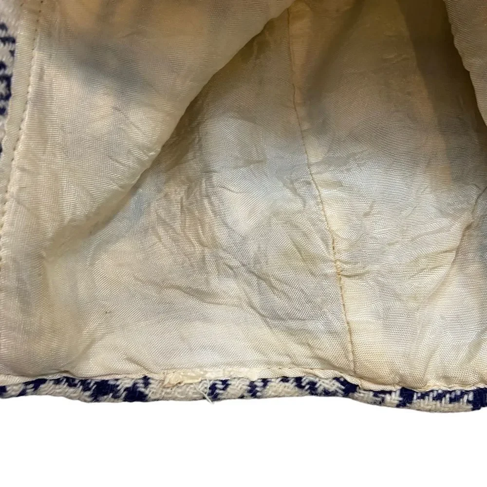 Vintage Wool Ivory and Navy Plaid Lined Hat Toddler‎ Size